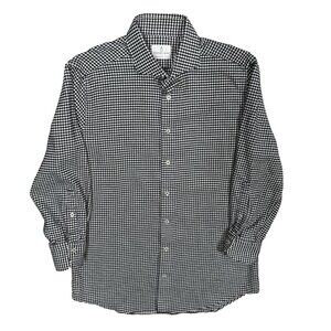 Emanuel Berg Soft Flannel Dress Shir Houndstooth Long Sleeve Cotton 41 16 Medium